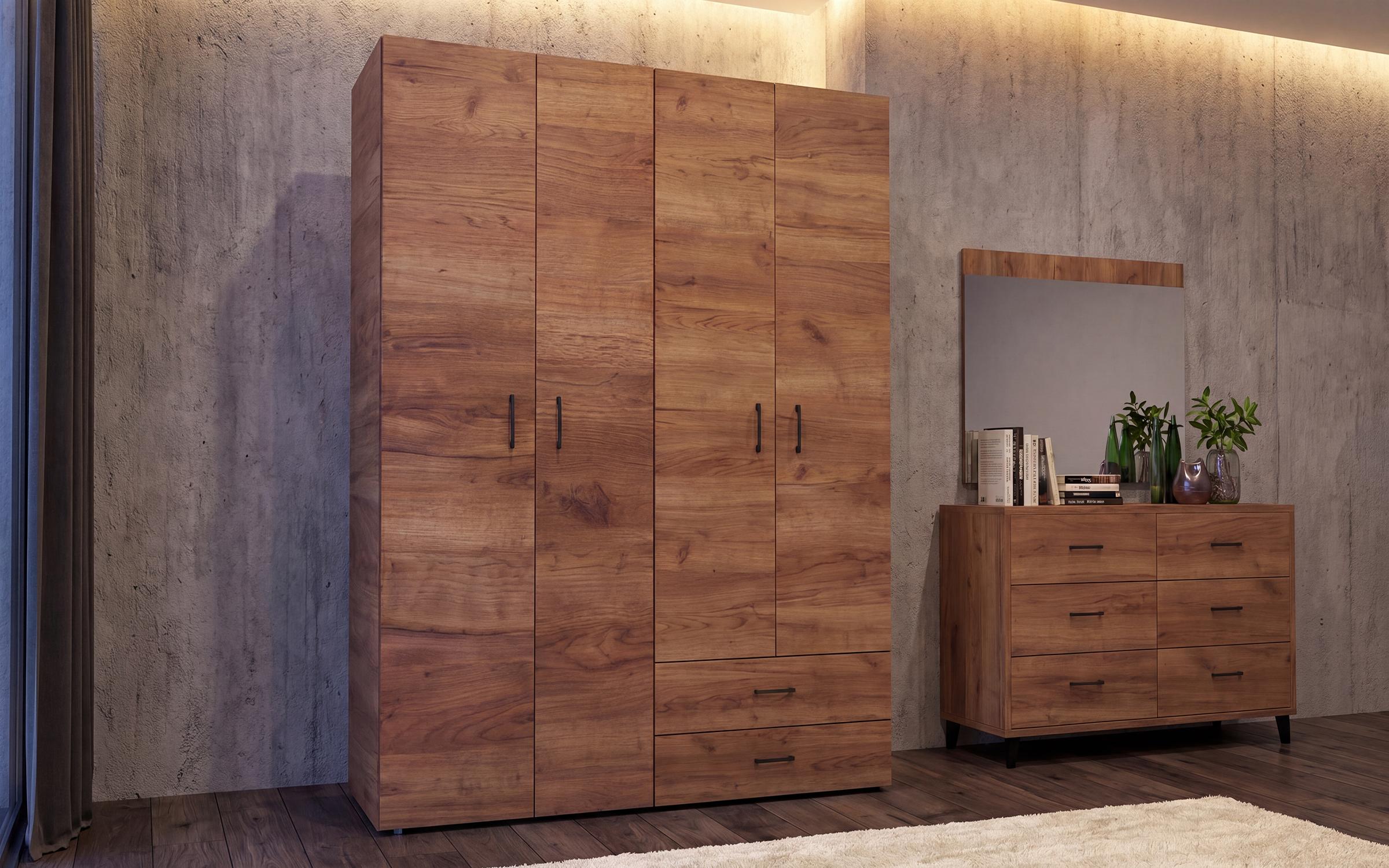 Σετ κρεβατοκάμαρας 160/200 Salento, δρυς kraft tobacco + μαύρο ματ  4